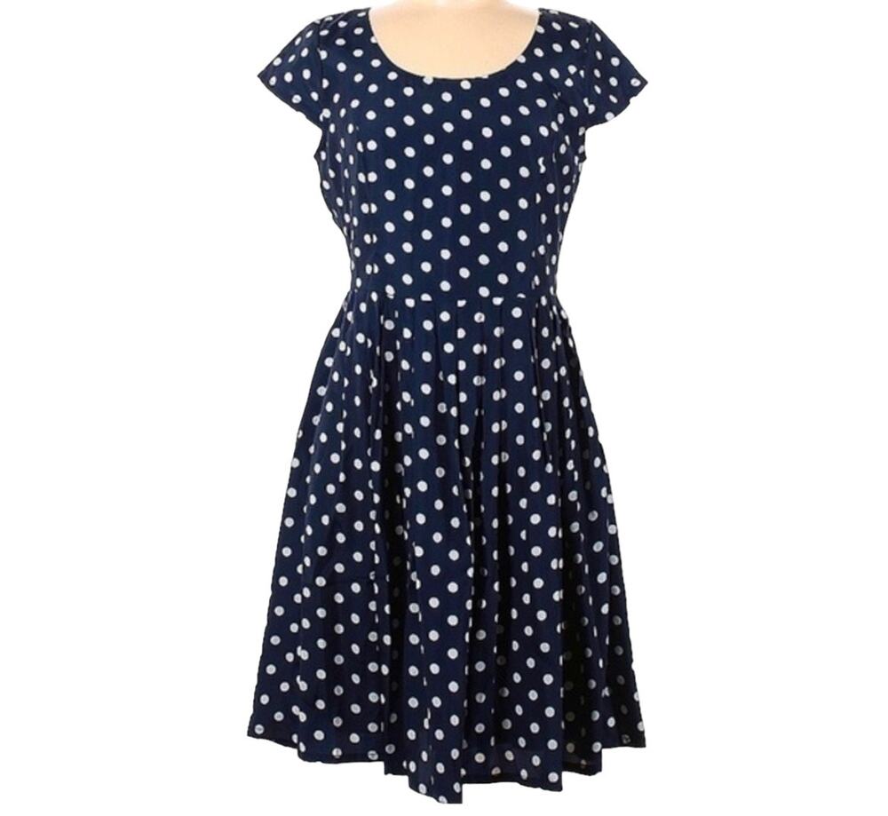 Flying Tomato Navy Blue White Polka Dot Fit Flare Mini Dress Small